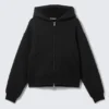 Lined Bomber Zip Hoodie – Black