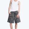 Linen-Blend Shorts – Checked Black