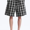 Linen-Blend Shorts – Checked Black
