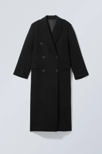 Logan Double-Breasted Wool-Blend Coat – Black