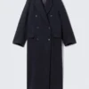 Logan Double-Breasted Wool-Blend Coat – Dark Blue – Pinstripe