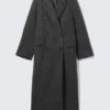 Logan Hairy Double-Breasted Wool-Blend Coat – Dark Grey Melange