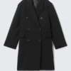 Logan Knee-Length Wool-Blend Coat – Black