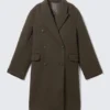Logan Knee-Length Wool-Blend Coat – Dark Khaki Green
