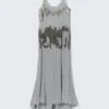 Long Beaded Sleeveless Dress – Beaded Light Grey