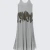 Long Beaded Sleeveless Dress – Beaded Light Grey