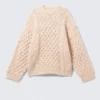 Long Cable Knit Textured Sweater – Beige – Pink Neps