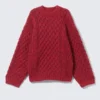 Long Cable Knit Textured Sweater – Bright Red