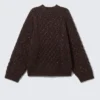 Long Cable Knit Textured Sweater – Dark Purple – Pink Neps
