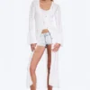 Long Frilled Knitted V-Neck Cardigan – White