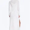 Long Frilled Knitted V-Neck Cardigan – White