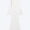Long Frilled Knitted V-Neck Cardigan – White