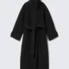 Long Funnel Neck Wool Coat – Black