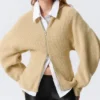 Long Knitted Zip Hoodie – Beige