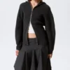 Long Knitted Zip Hoodie – Black