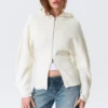 Long Knitted Zip Hoodie – White