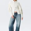 Long Knitted Zip Hoodie – White