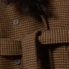 Long Oversized Coat with Faux-Fur Trims – Checked Brown – Brown Faux Fur