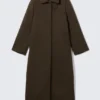 Long Oversized Wool-Blend Coat – Dark Brown