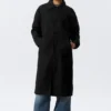 Long Single-Breasted Cotton Car Coat – Washed Black