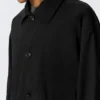 Long Single-Breasted Cotton Car Coat – Washed Black