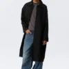 Long Single-Breasted Cotton Car Coat – Washed Black