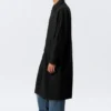 Long Single-Breasted Cotton Car Coat – Washed Black