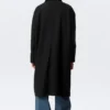 Long Single-Breasted Cotton Car Coat – Washed Black
