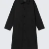 Long Single-Breasted Cotton Car Coat – Washed Black