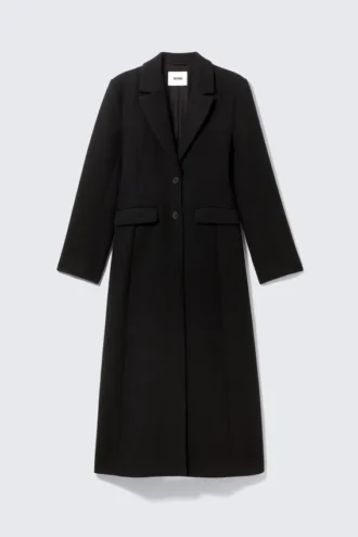 Long Single-Breasted Slim Fit Coat – Black