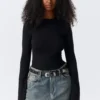 Long Sleeve Cotton Top – Black