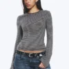 Long Sleeve Cotton Top – Black & Grey Stripes