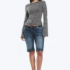 Long Sleeve Cotton Top – Black & Grey Stripes
