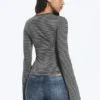 Long Sleeve Cotton Top – Black & Grey Stripes