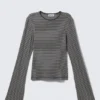 Long Sleeve Cotton Top – Black & Grey Stripes