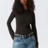 Long Sleeve Cotton Top – Dark Brown