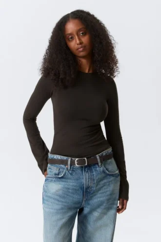 Long Sleeve Cotton Top – Dark Brown