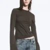 Long Sleeve Cotton Top – Dark Grey Stripe