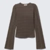 Long Sleeve Cotton Top – Striped Dark Brown