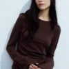 Long Sleeve Cotton Top – Striped Dark Red