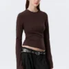 Long Sleeve Cotton Top – Striped Dark Red