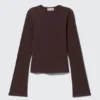 Long Sleeve Cotton Top – Striped Dark Red
