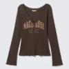Long-Sleeve Flare Top – Brown