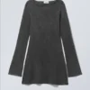 Long Sleeve Mini Dress – Washed Black
