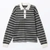 Long Sleeve Rugby Polo Top – Black & White Stripes