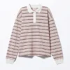 Long Sleeve Rugby Polo Top – Light Pink – Brown Stripes