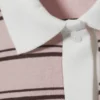 Long Sleeve Rugby Polo Top – Light Pink – Brown Stripes