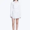 Long-Sleeved Asymmetric Mini Shirt Dress – Blue Stripe