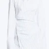 Long-Sleeved Asymmetric Mini Shirt Dress – Blue Stripe