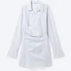 Long-Sleeved Asymmetric Mini Shirt Dress – Blue Stripe